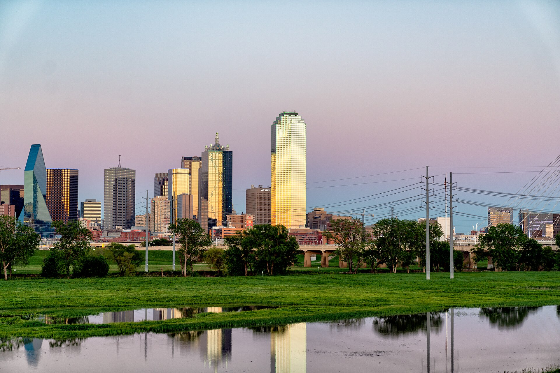 The Dallas skyline viewed across the Trinity River corridor